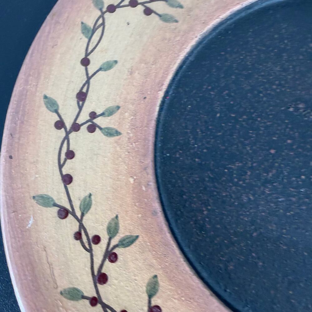 Pip Berry Vine Wood Candle 9" Plate Round Hand Painted Country Primitive Farm - Picture 5 of 9